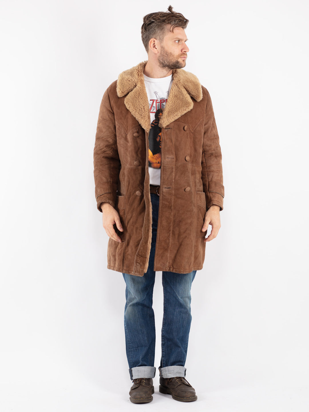 Vintage 70's Men Sheepskin Coat in Brown
