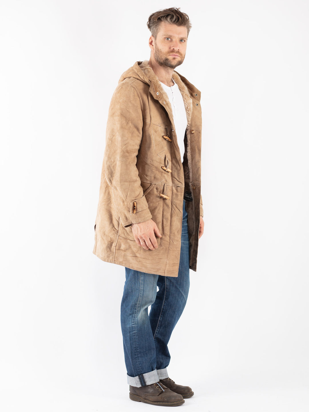 Vintage 70's Men Sheepskin Coat in Beige