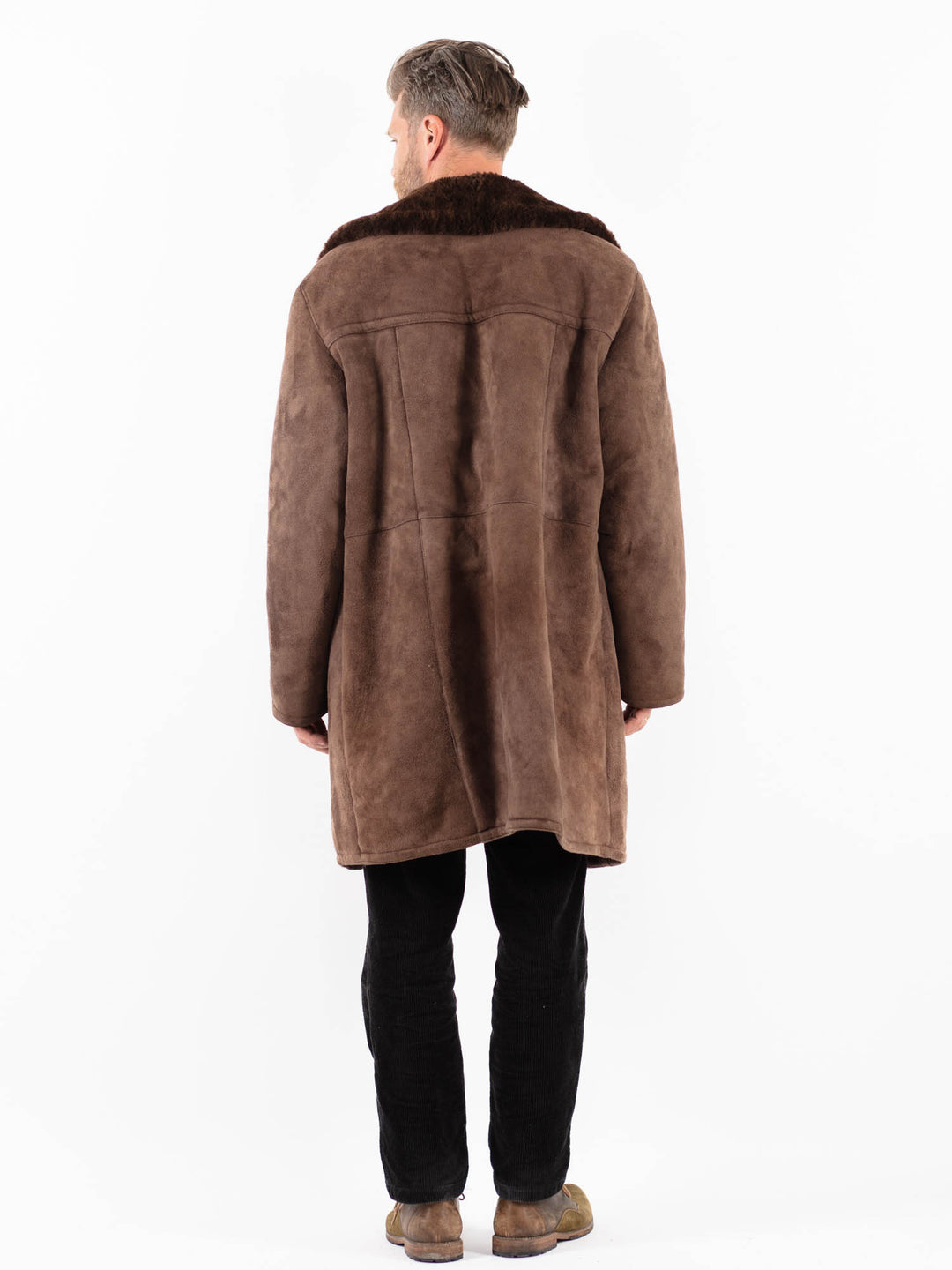 Vintage 70's Men Sheepskin Shearling Coat in BrownZ1863