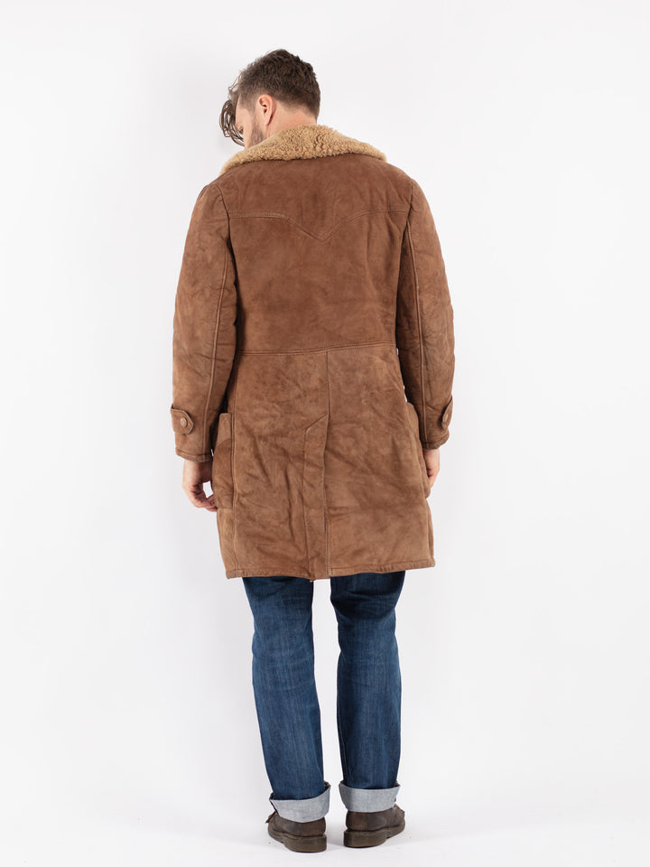 Vintage 70's Men Sheepskin Coat in Brown
