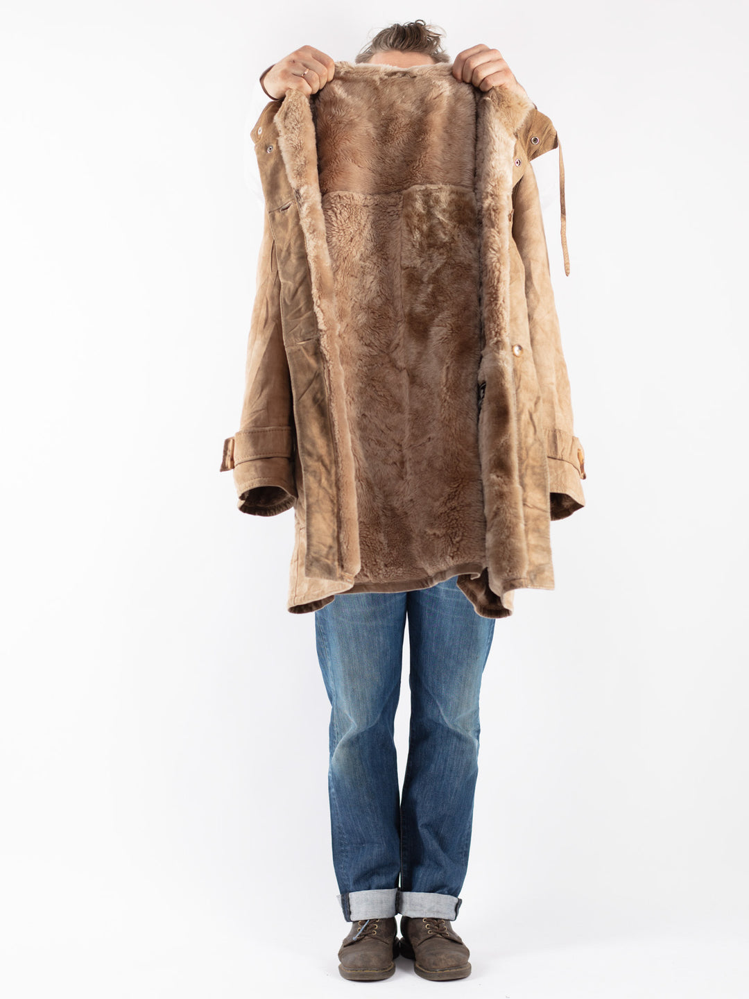 Vintage 70's Men Sheepskin Coat in Beige
