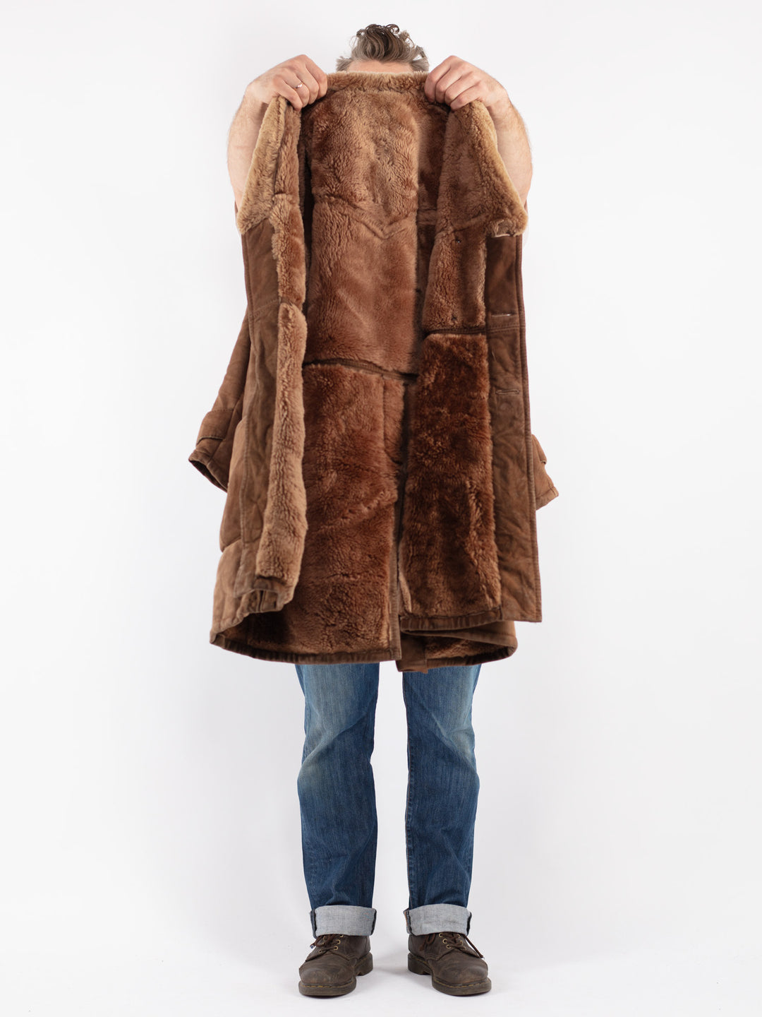 Vintage 70's Men Sheepskin Coat in Brown