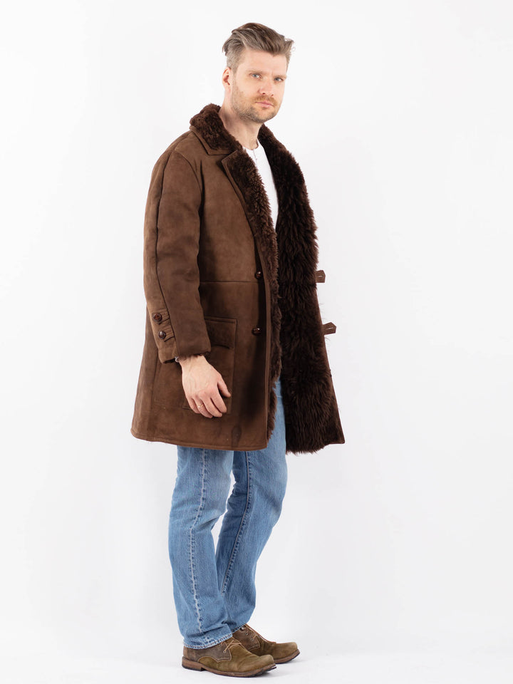Vintage 70's Men Sheepskin Shearling Coat in BrownZ1425