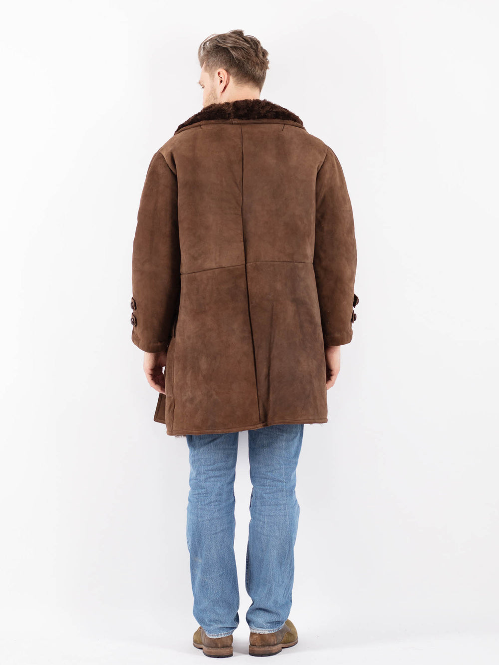Vintage 70's Men Sheepskin Shearling Coat in BrownZ1425