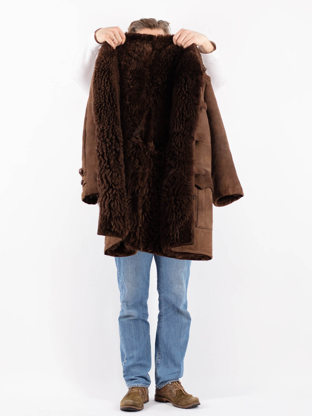 Vintage 70's Men Sheepskin Shearling Coat in BrownZ1425