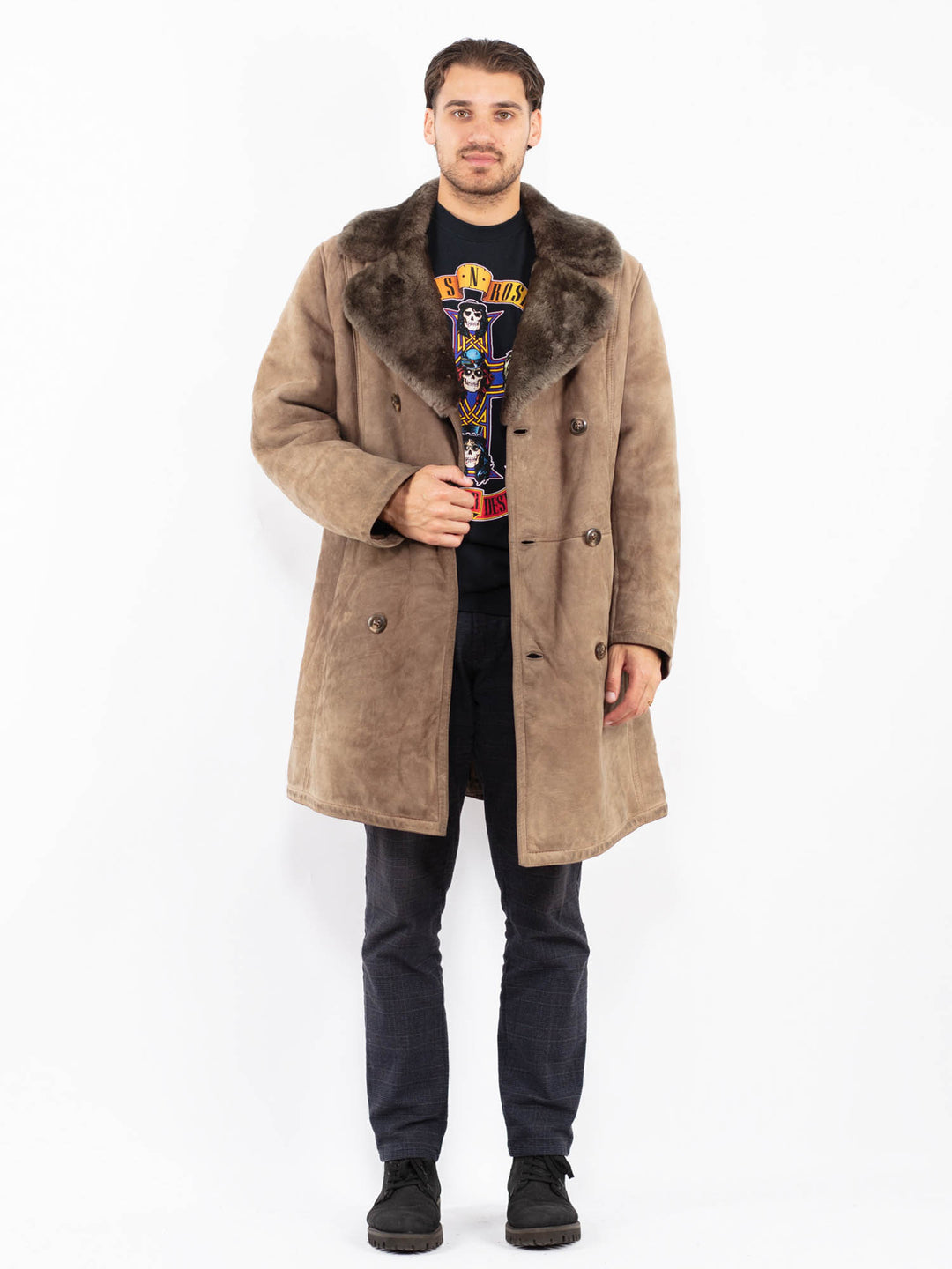 Vintage 70's Men Sheepskin Coat in BeigeZ2404