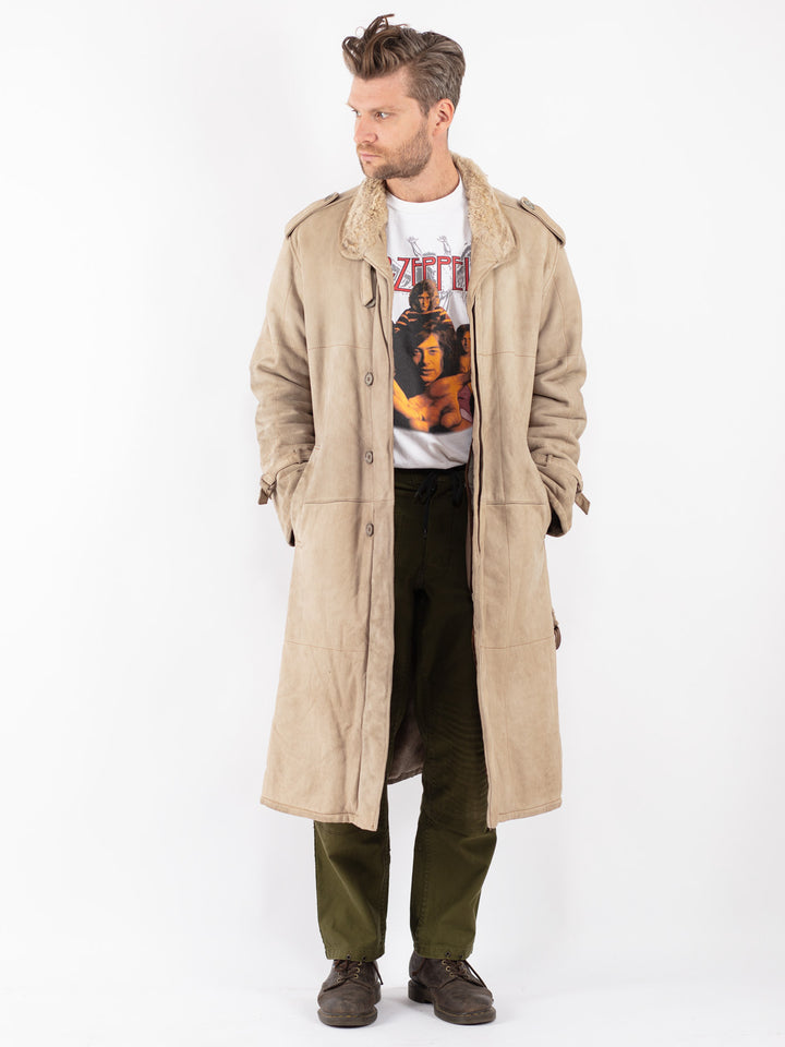 Vintage Men Sheepskin Coat in Beige