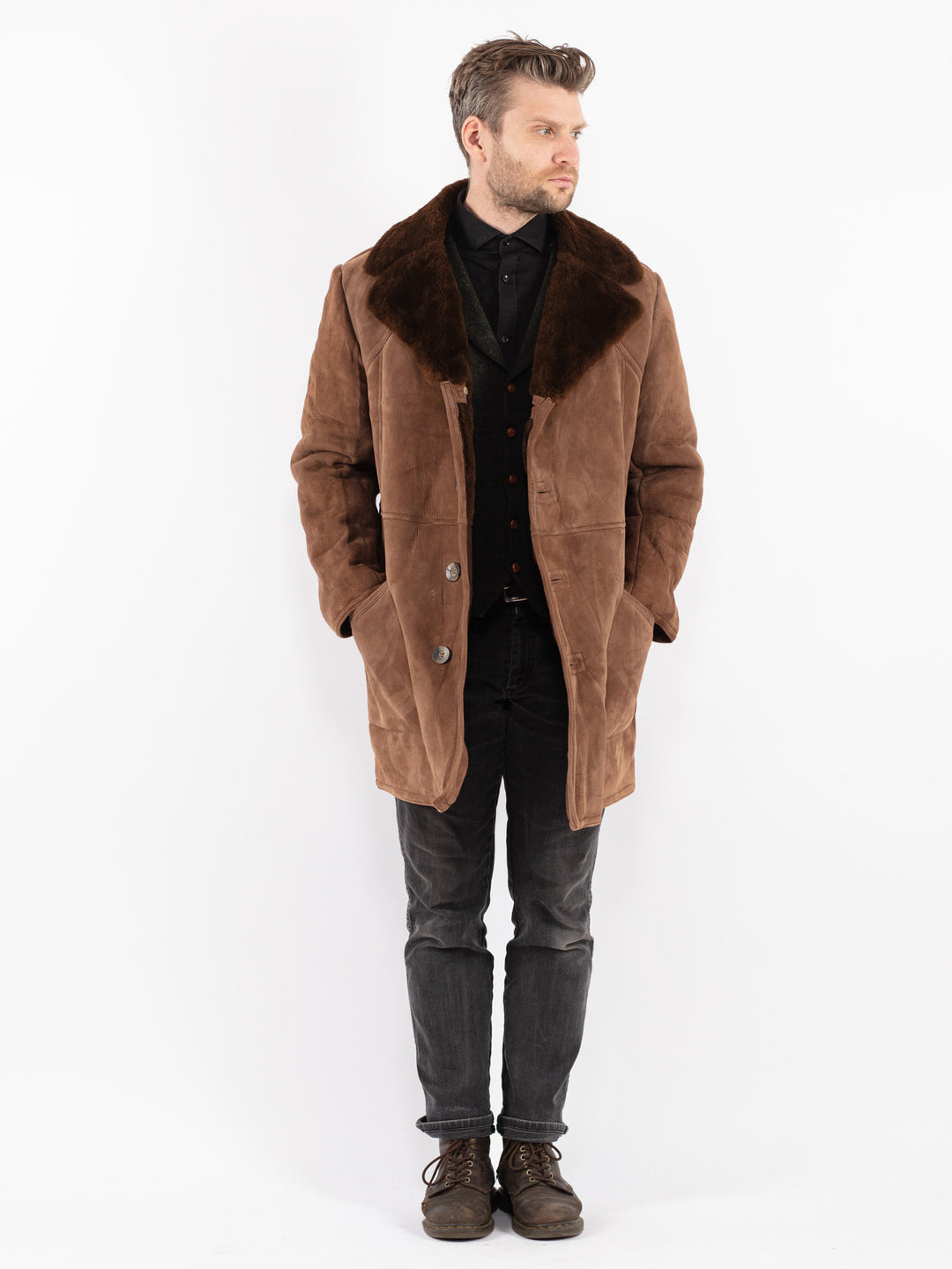 Vintage 70's Men Sheepskin Coat in Brown