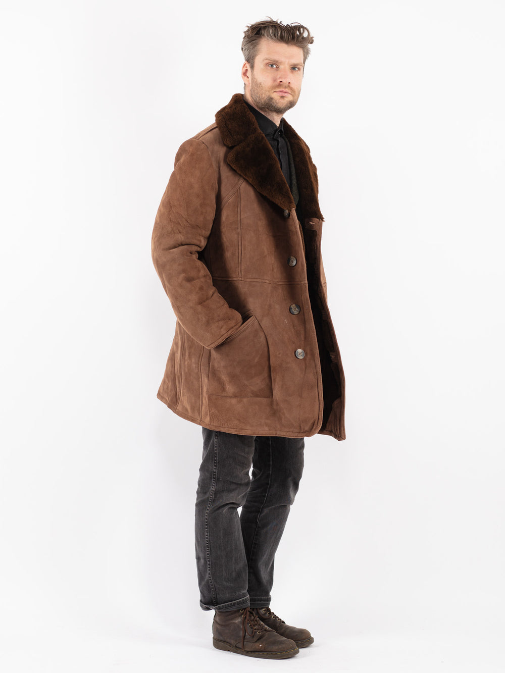 Vintage 70's Men Sheepskin Coat in Brown