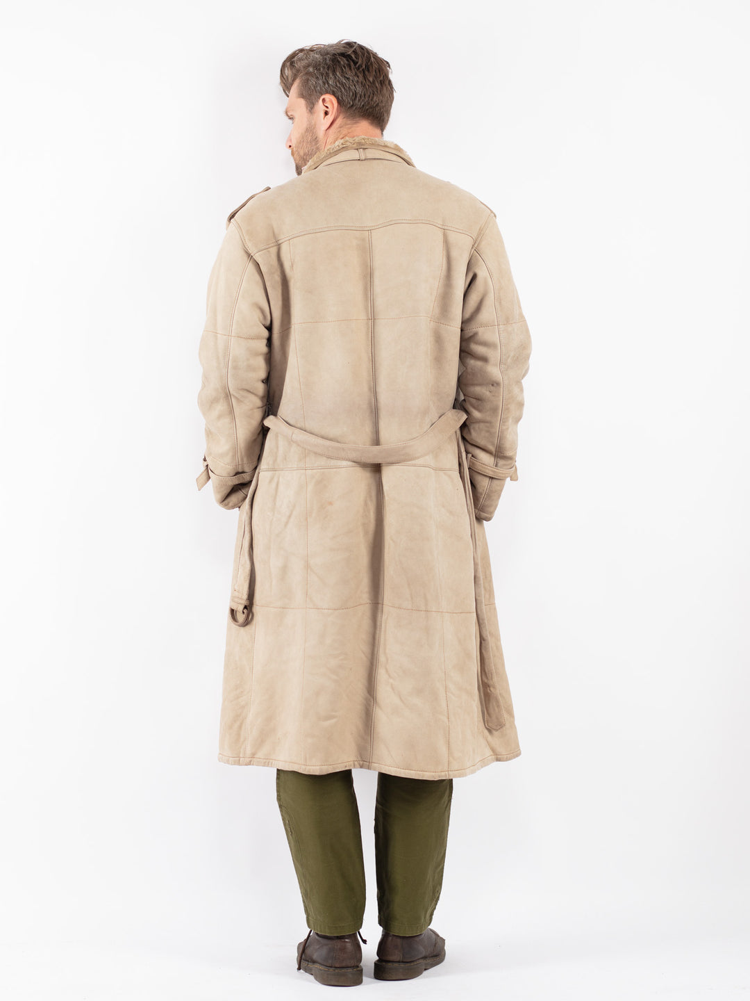 Vintage Men Sheepskin Coat in Beige
