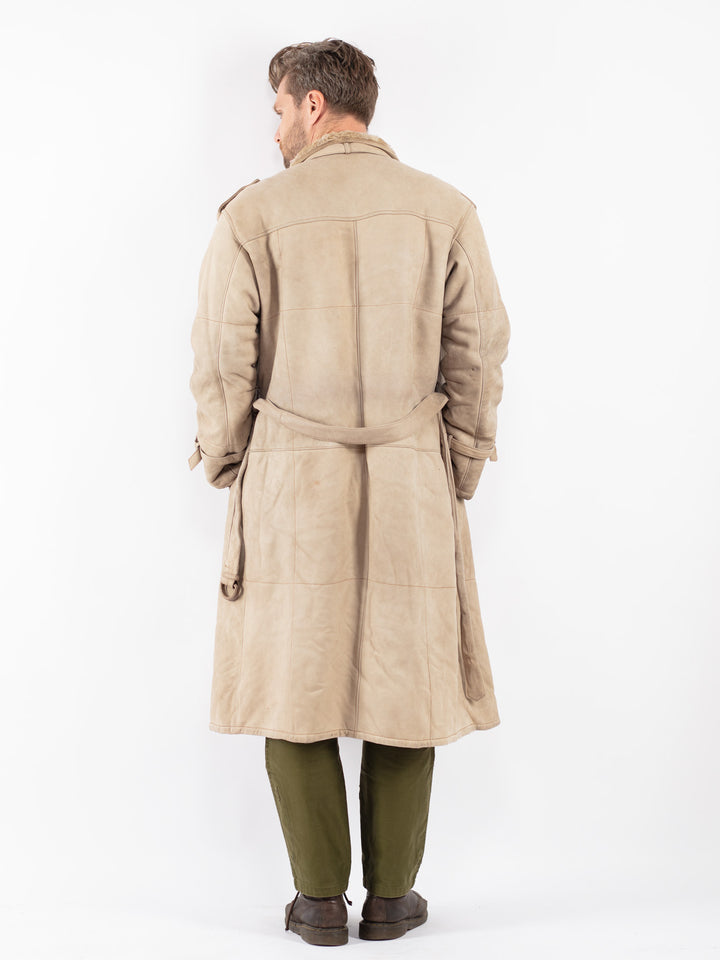 Vintage Men Sheepskin Coat in Beige
