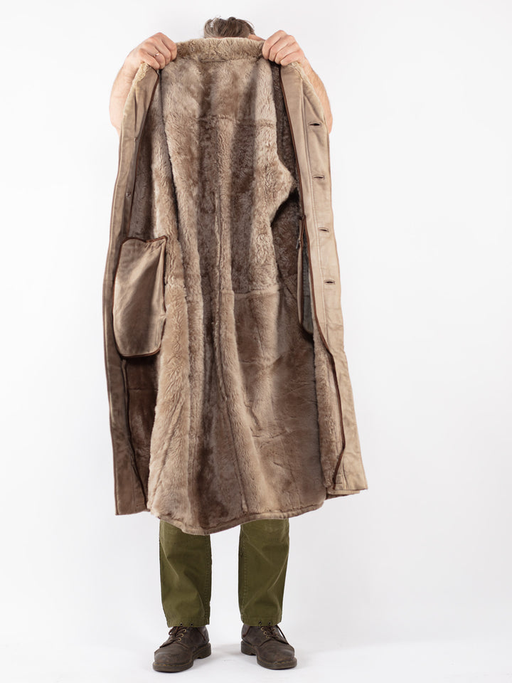 Vintage Men Sheepskin Coat in Beige