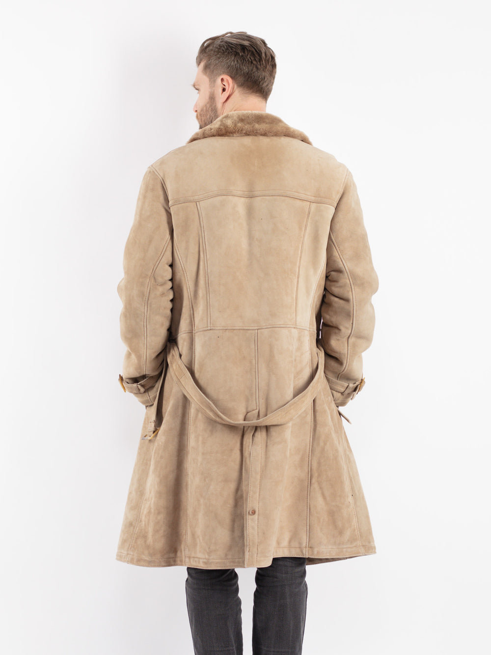 Vintage 70's Men Sheepskin Coat in Beige