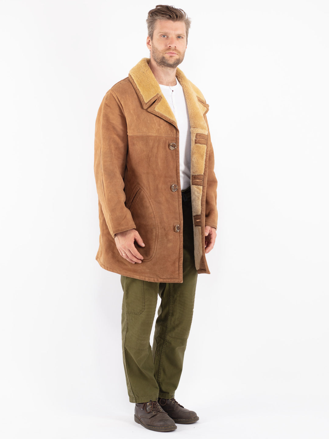 Vintage 70's Men Sheepskin Coat in Brown