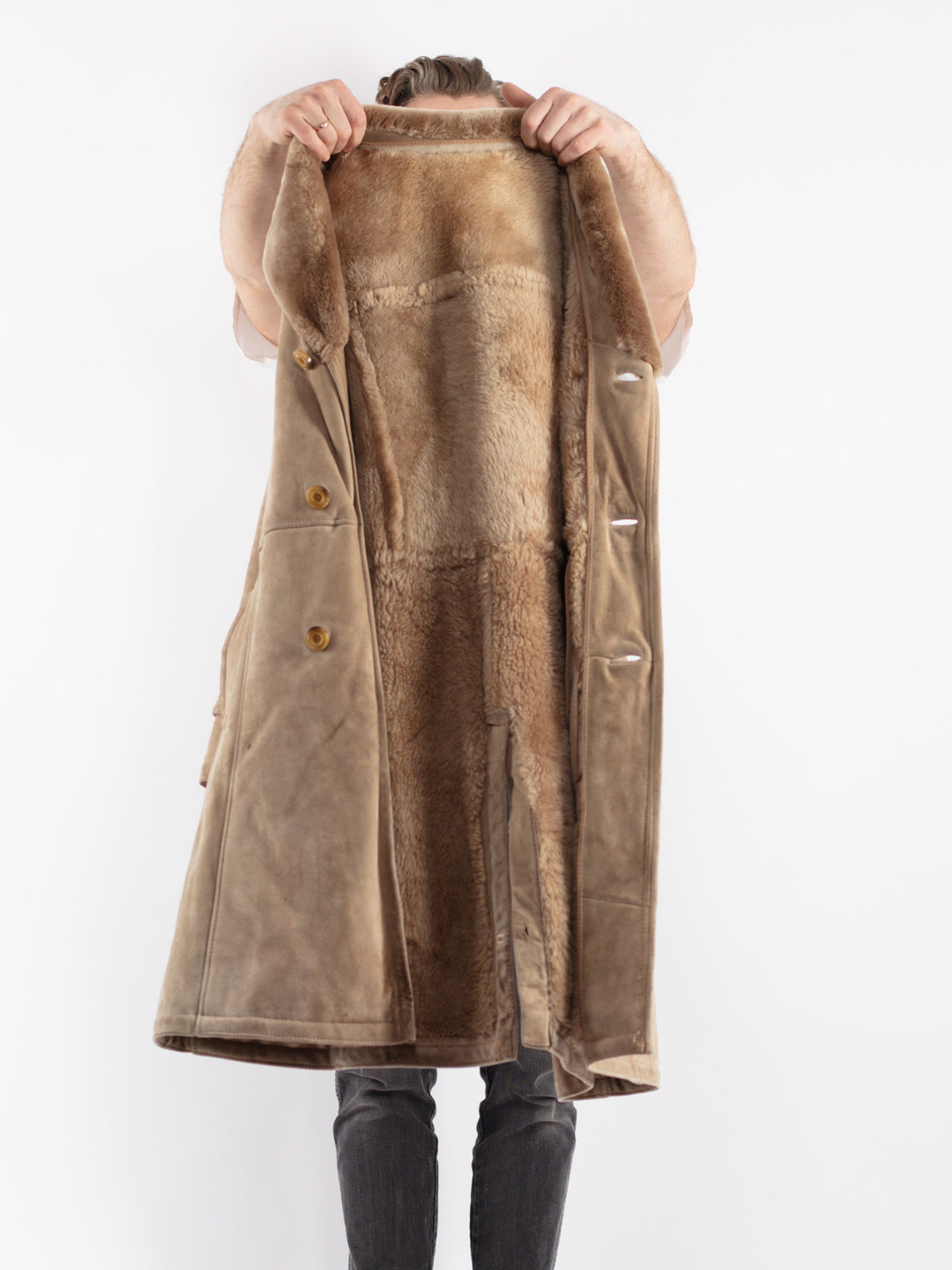 Vintage 70's Men Sheepskin Coat in Beige
