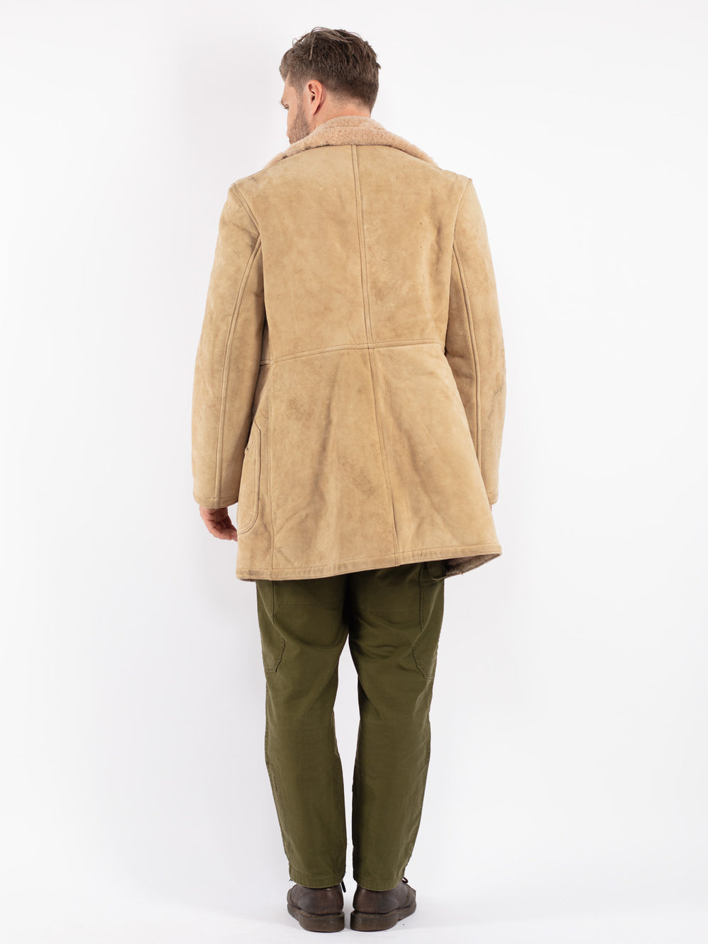 Vintage Men Sheepskin Coat in Beige