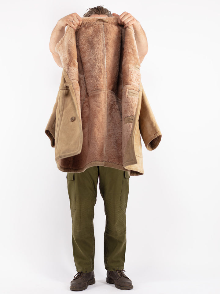 Vintage Men Sheepskin Coat in Beige