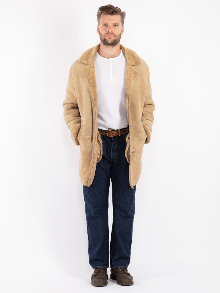 Vintage 70's Men Sheepskin Coat in Beige