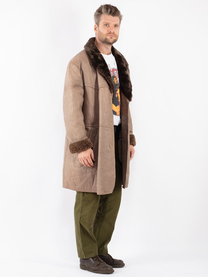 Vintage Men Sheepskin Coat in Beige