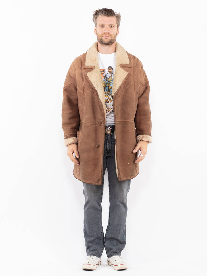 Vintage 70's Men Sheepskin Coat in BrownZ1966