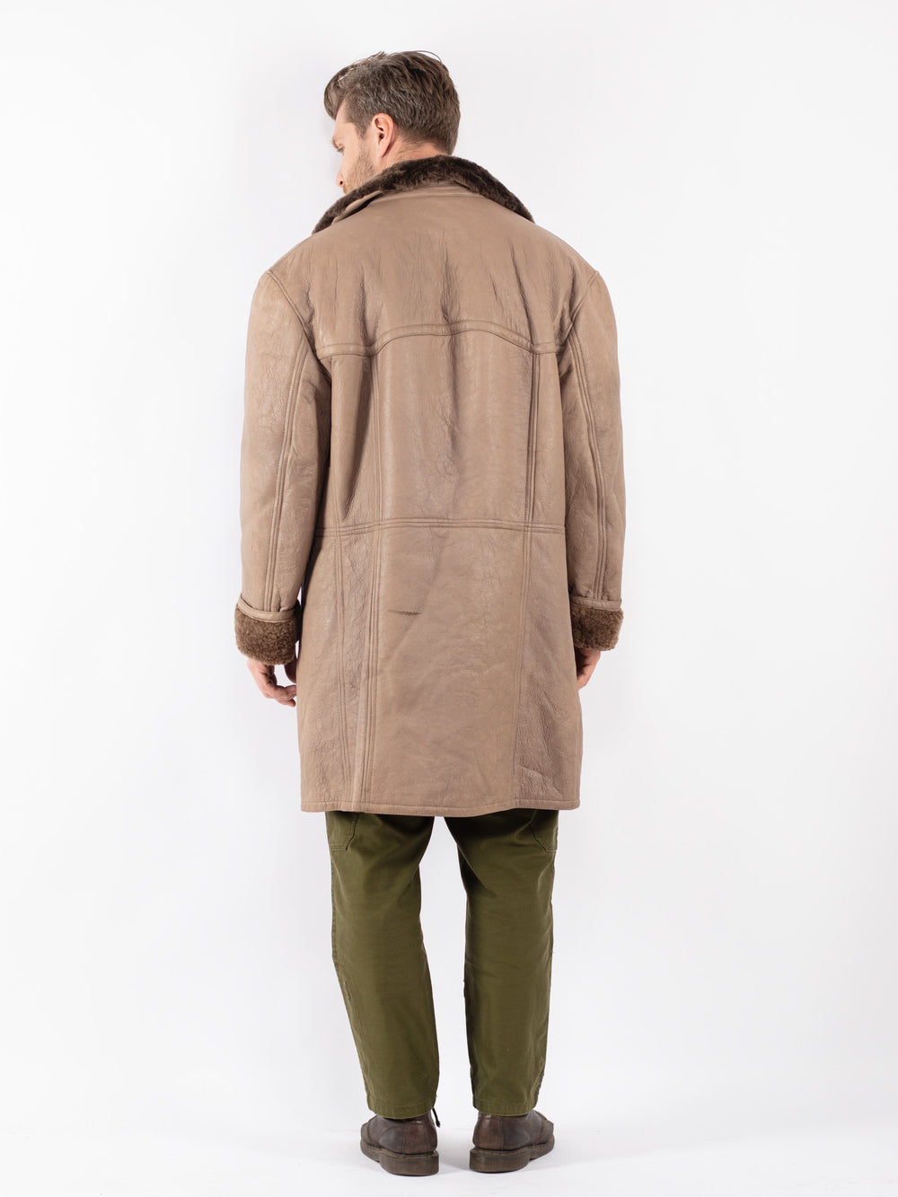 Vintage Men Sheepskin Coat in Beige