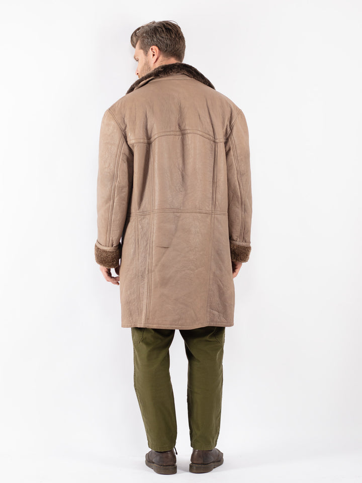 Vintage Men Sheepskin Coat in Beige
