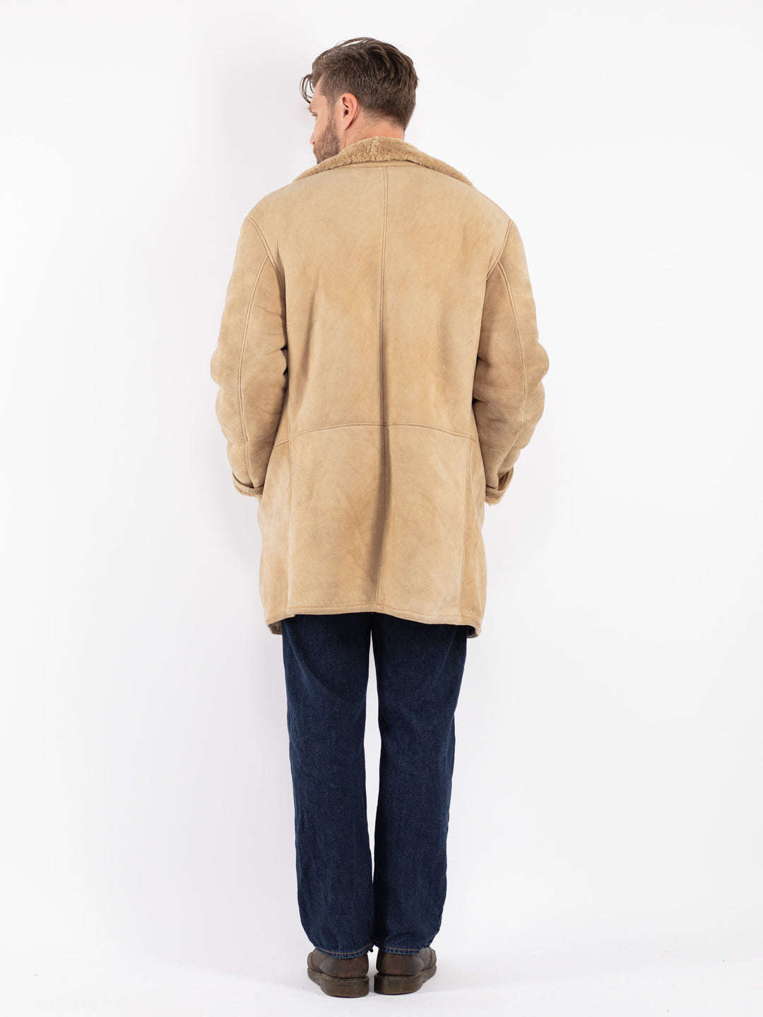Vintage 70's Men Sheepskin Coat in Beige