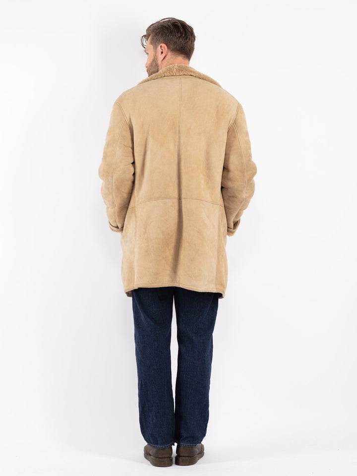 Vintage 70's Men Sheepskin Coat in Beige