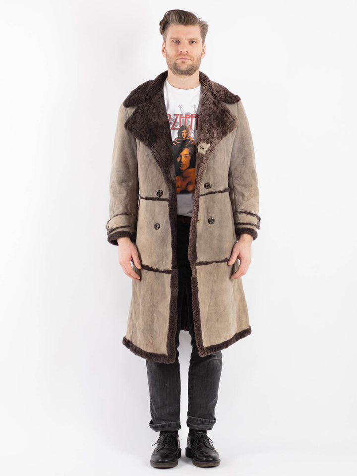 Vintage 70's Men Sheepskin Coat in GrayZ445