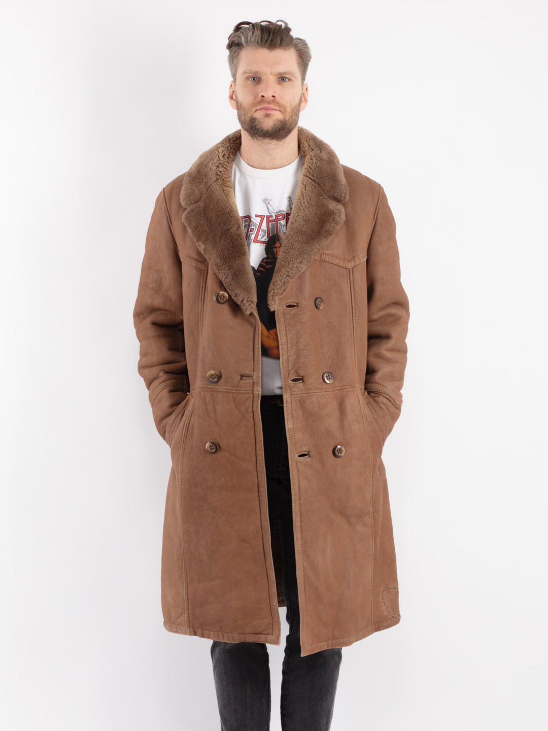 Vintage 70's Men Sheepskin Coat in Brown