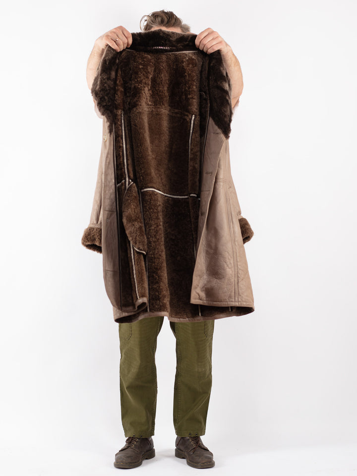 Vintage Men Sheepskin Coat in Beige