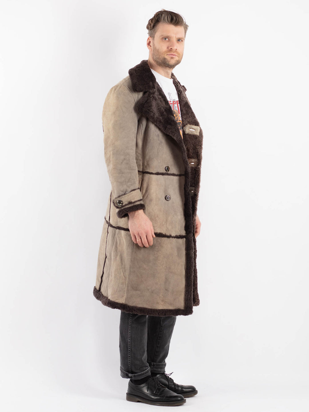 Vintage 70's Men Sheepskin Coat in GrayZ445