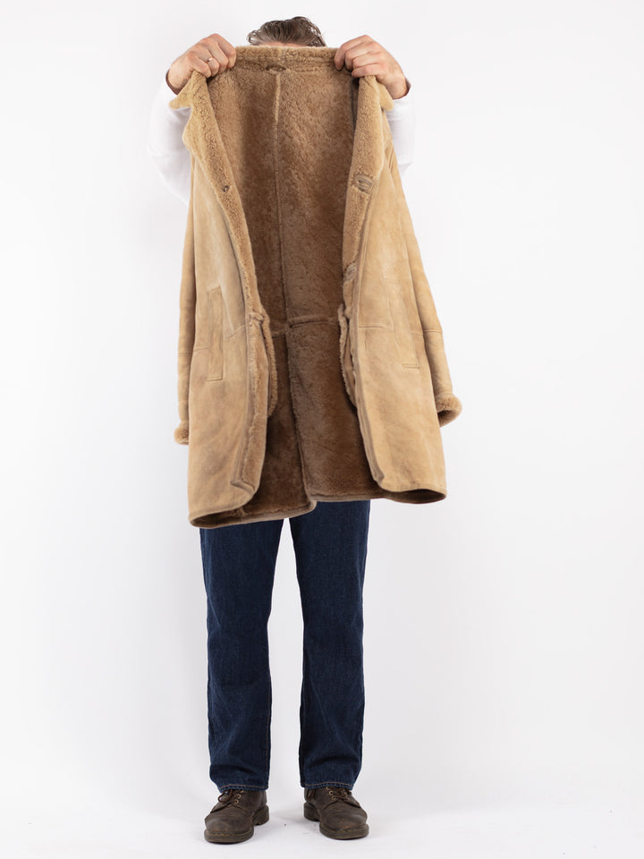 Vintage 70's Men Sheepskin Coat in Beige