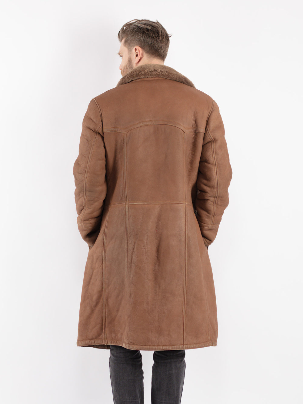 Vintage 70's Men Sheepskin Coat in Brown