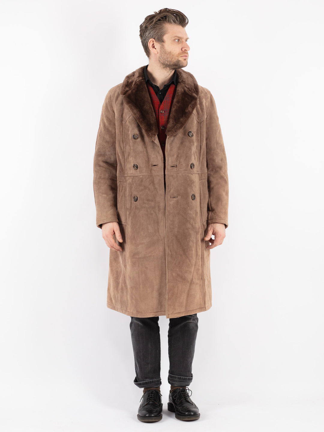 Vintage 70's Men Sheepskin Coat in Beige