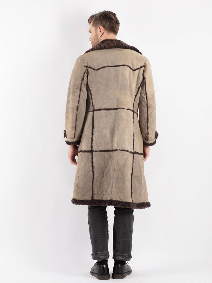 Vintage 70's Men Sheepskin Coat in GrayZ445