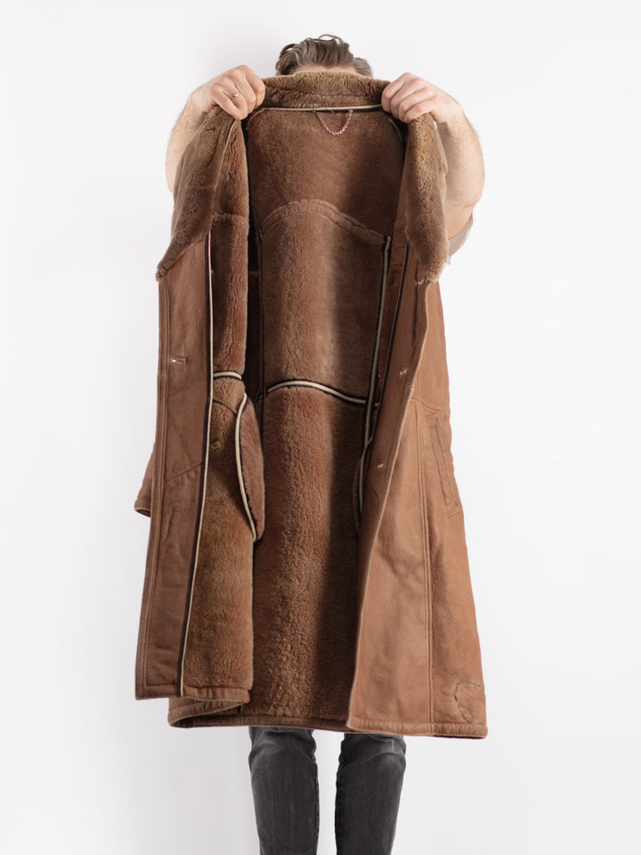 Vintage 70's Men Sheepskin Coat in Brown