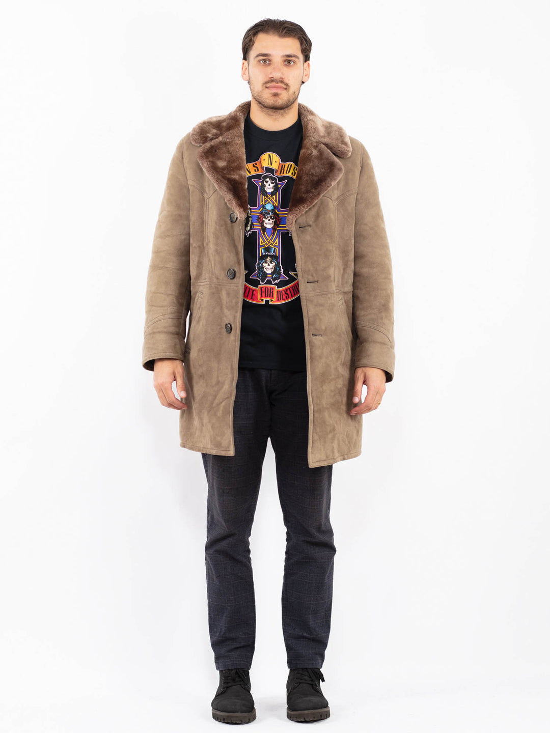 Vintage 70's Men Sheepskin Coat in BeigeZ2408
