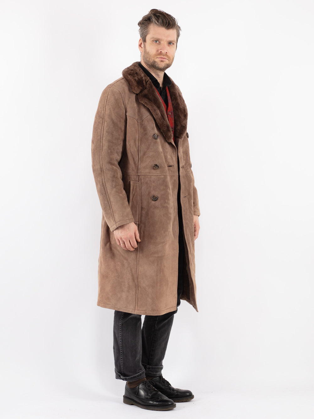 Vintage 70's Men Sheepskin Coat in Beige