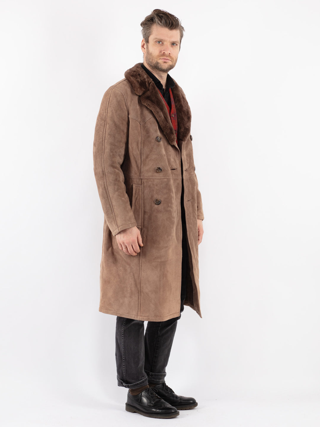Vintage 70's Men Sheepskin Coat in Beige