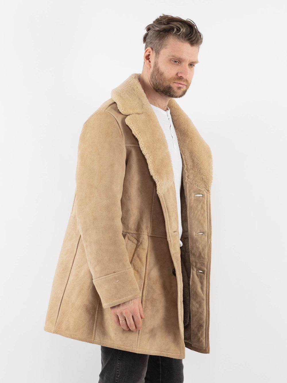 Vintage 70's Men Sheepskin Coat in BeigeZ996
