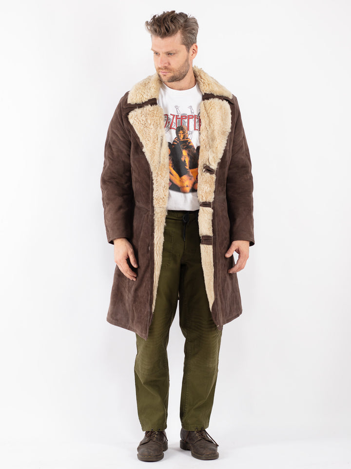 Vintage Men Sheepskin Shearling Coat in Brown