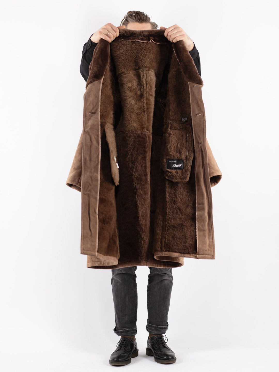 Vintage 70's Men Sheepskin Coat in Beige