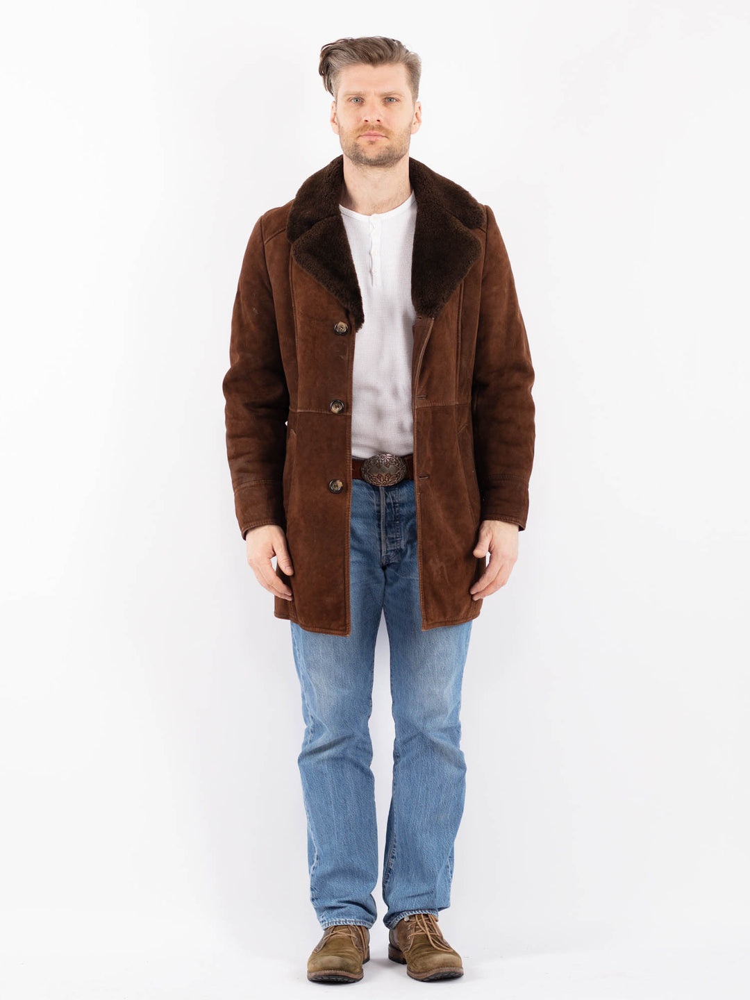 Vintage 70's Men Sheepskin Coat in BrownZ1428