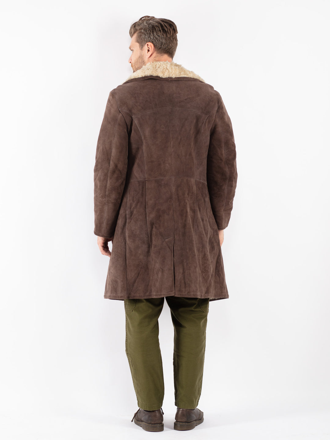 Vintage Men Sheepskin Shearling Coat in Brown