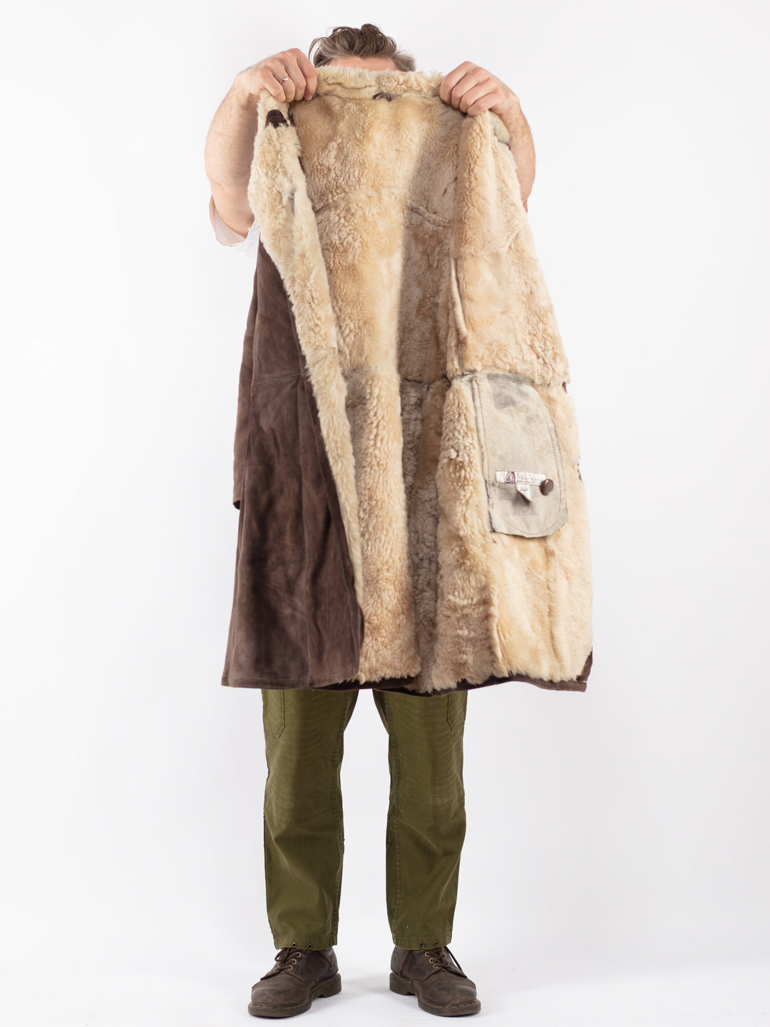 Vintage Men Sheepskin Shearling Coat in Brown