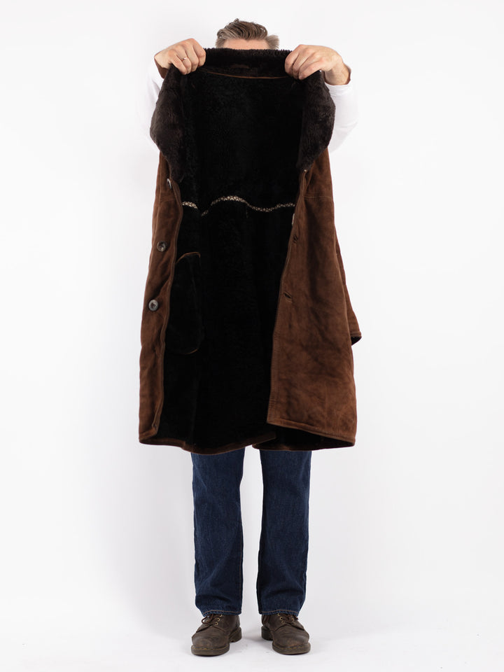 Vintage 70's Men Sheepskin Coat in Brown