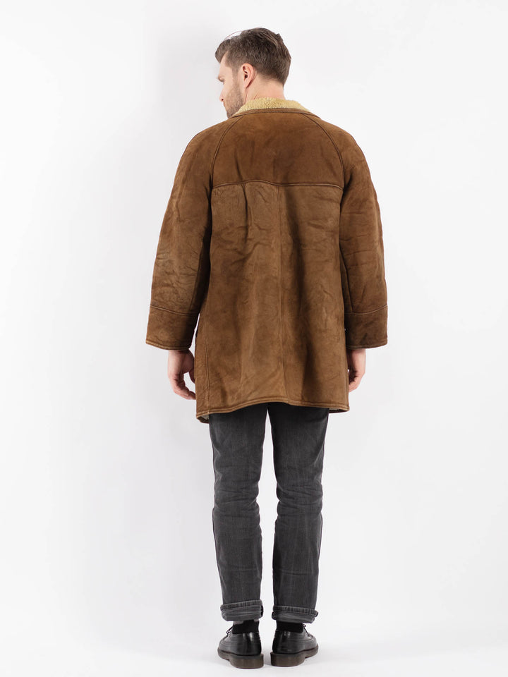 Vintage 70's Men Sheepskin Shearling Coat in Brown