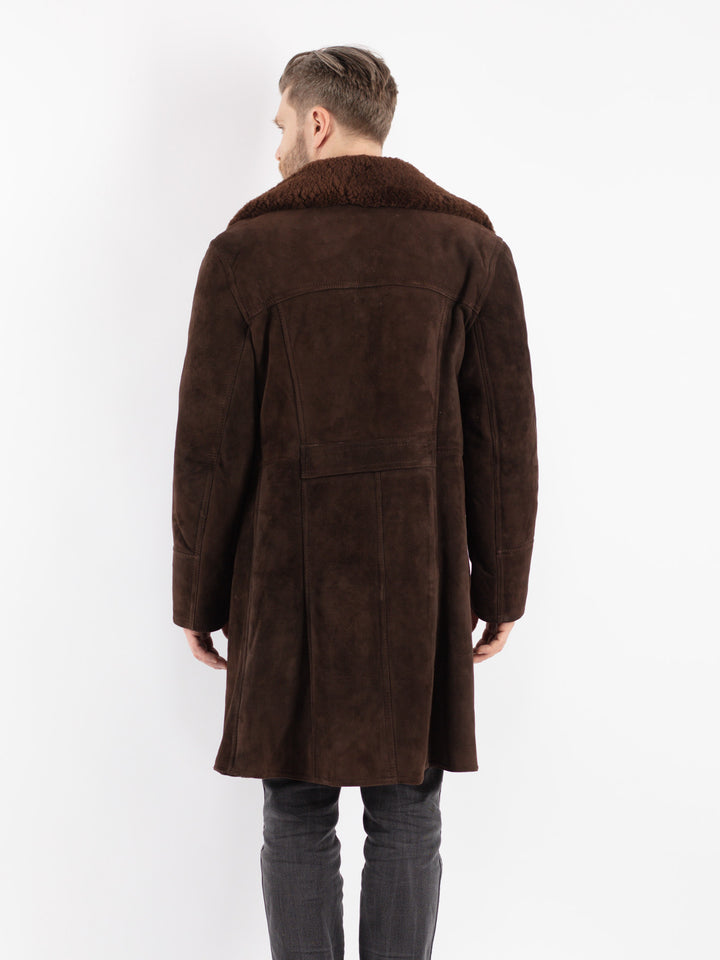 Vintage 70's Men Sheepskin Shearling Coat in Brown