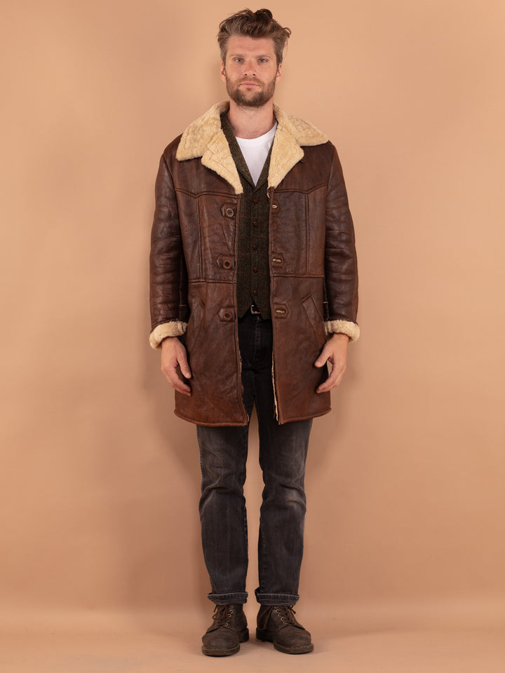 Vintage 70's Men Sheepskin Coat in Brown